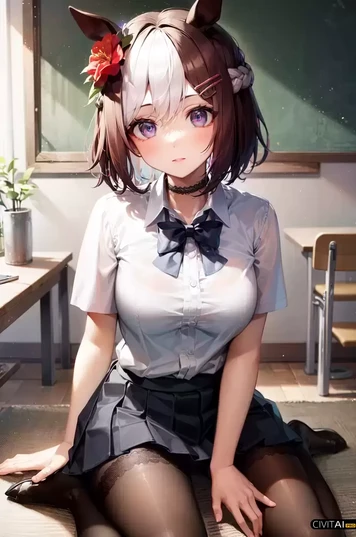 穿着校服和蝴蝶结的短发女孩