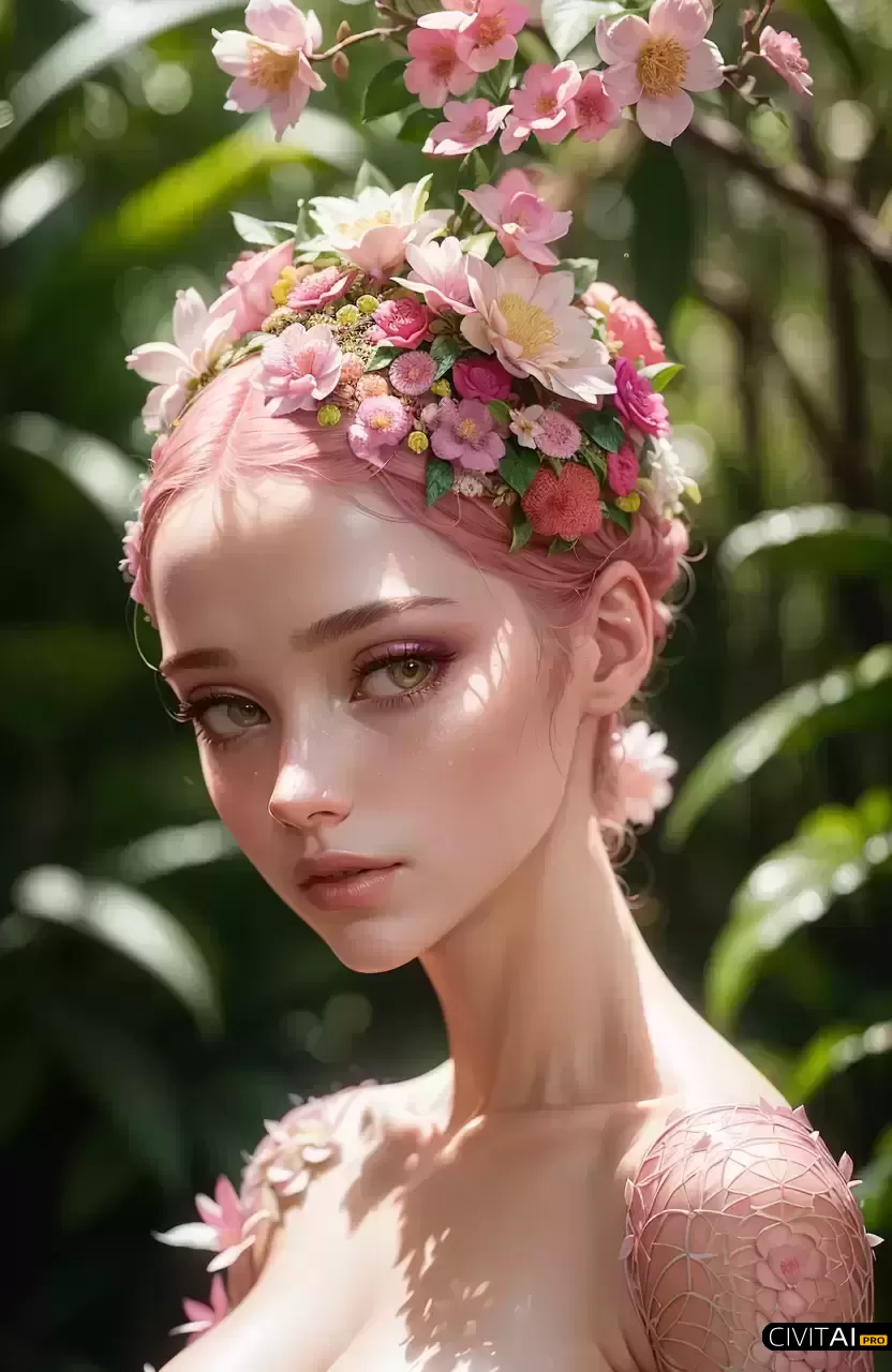 粉色丛林中的女性摄影肖像