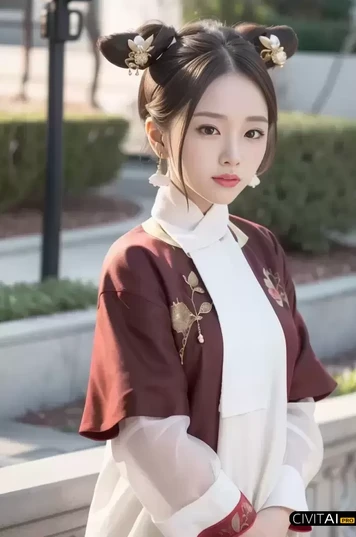 穿着传统中国红色服饰的女性