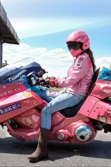 粉红色摩托车和女骑手