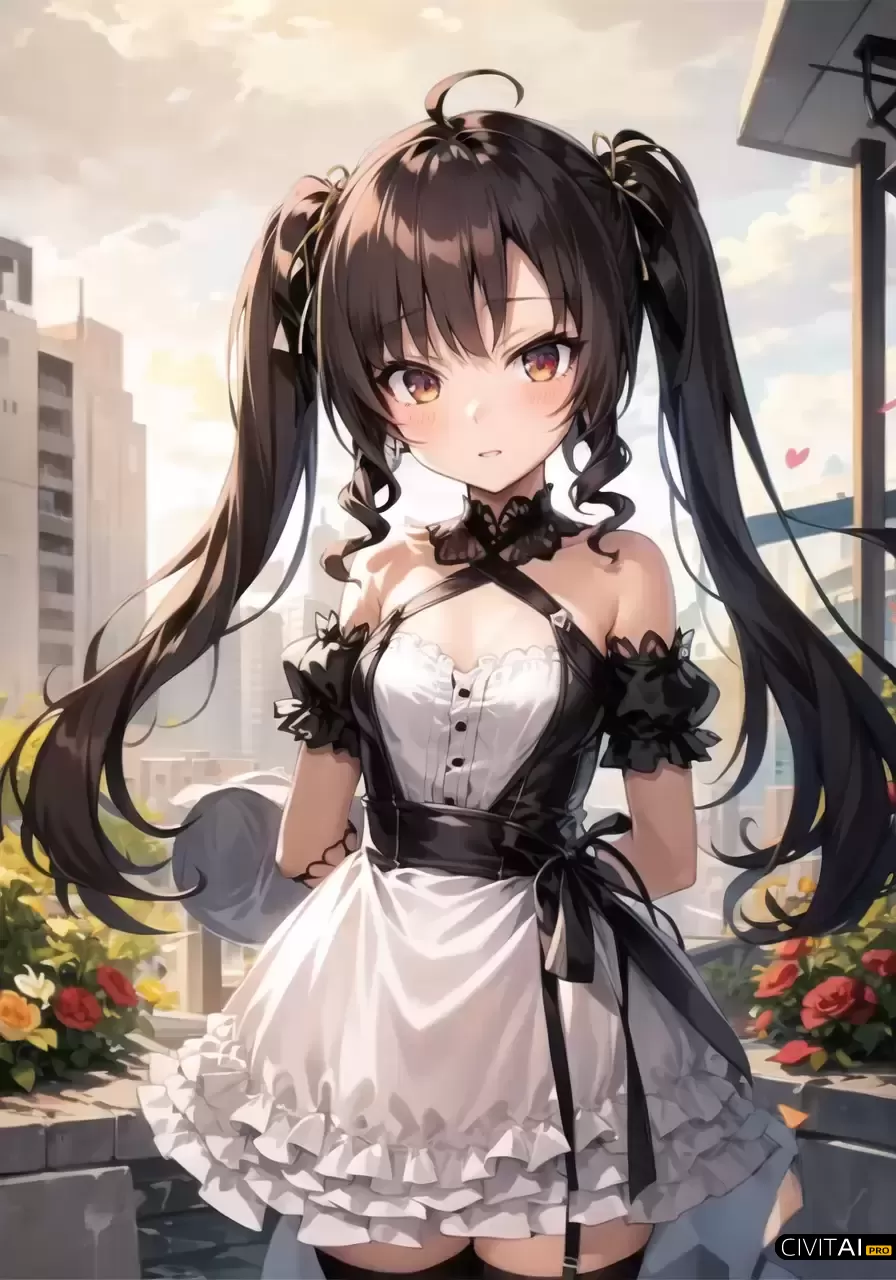 穿连衣裙的黑色双马尾女孩