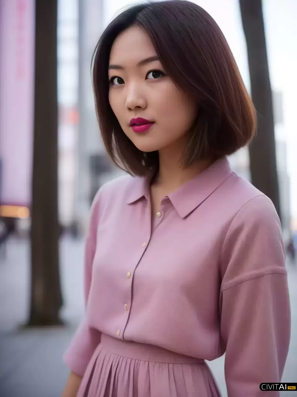 在街道上摆拍的模特肖像照