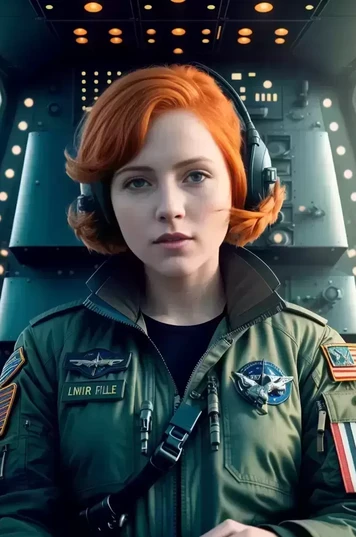 宇宙飞船女驾驶员的逼真飞行