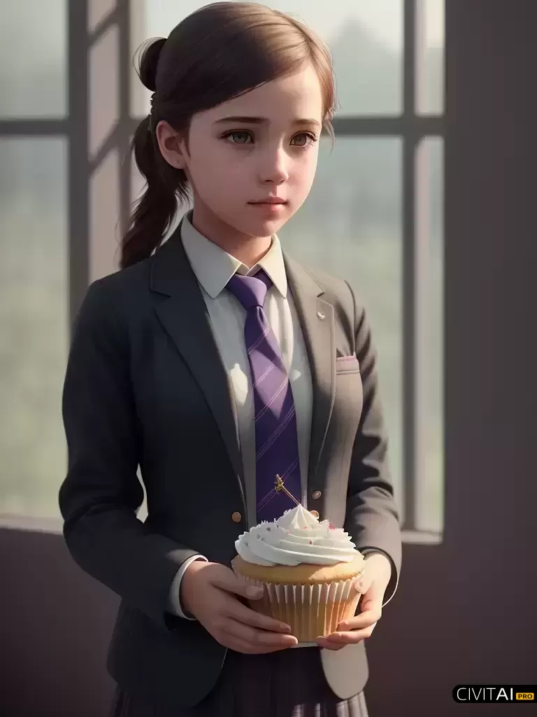 校园女孩杯子蛋糕手中的写实场景