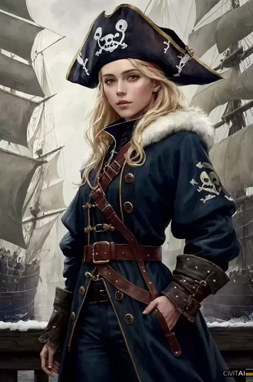 精细绘制的中世纪女海盗插画