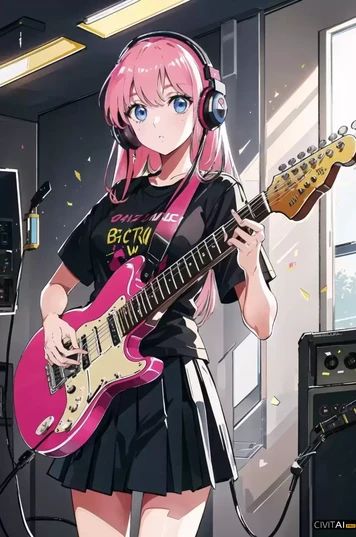 正在弹电吉他的长发女孩