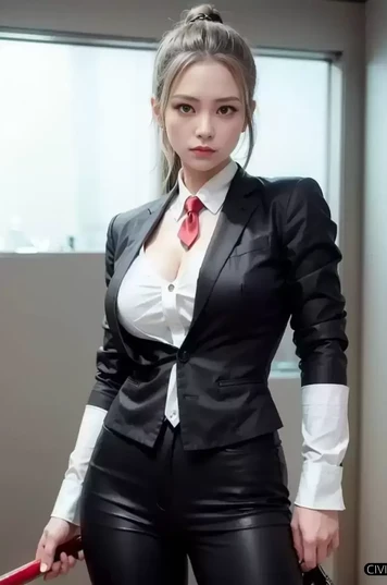 身着黑色上衣和裤子的女性