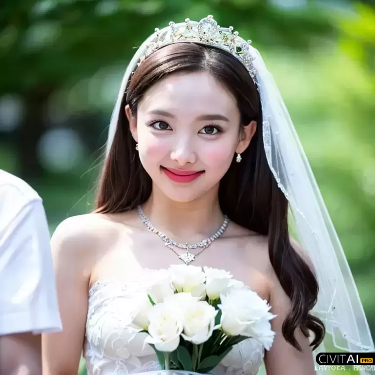 身穿婚纱手拿花束的新娘