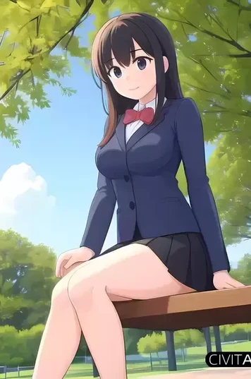 坐在公园长凳上的年轻女孩