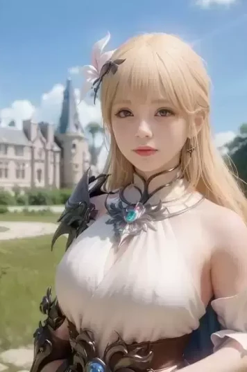 欧洲村庄里的可爱金发少女