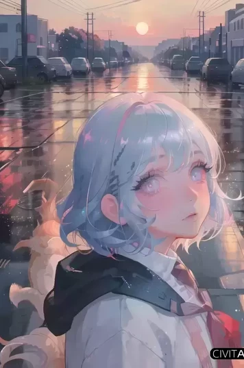 雨后黎明少女大眼微笑面部特写