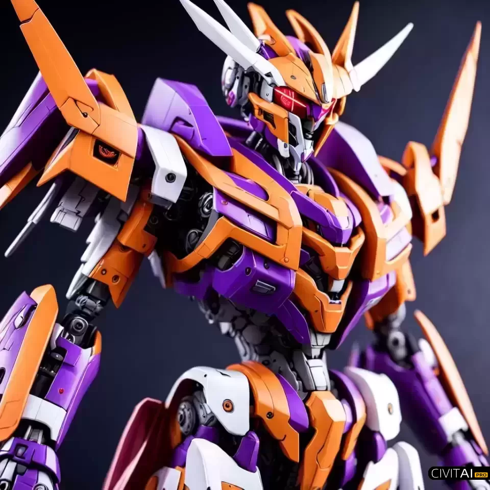橙色和紫色高达机器人特写玩具