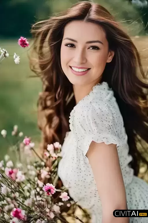 花丛边美丽的女性肖像照