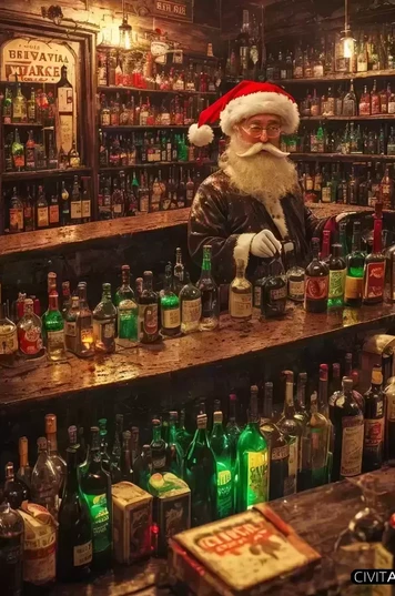 在酒吧里醉酒的圣诞老人