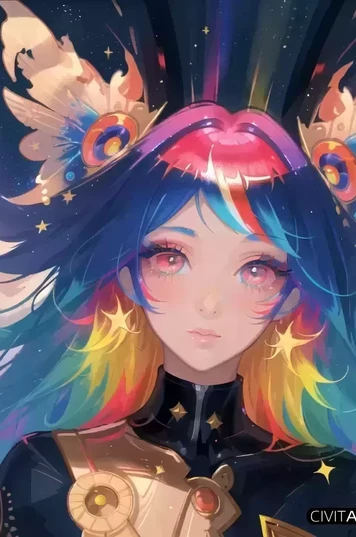 星光璀璨空间爆炸背景女孩精致面部画作