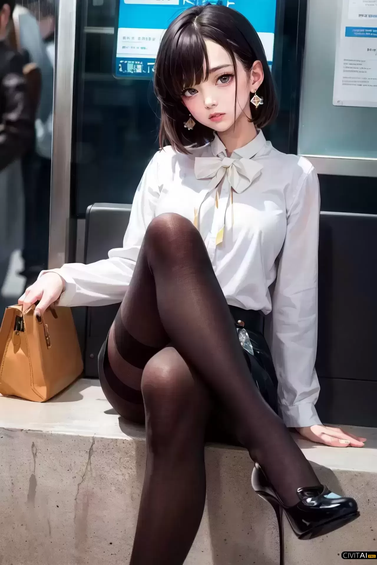 坐在地铁里的短发少女