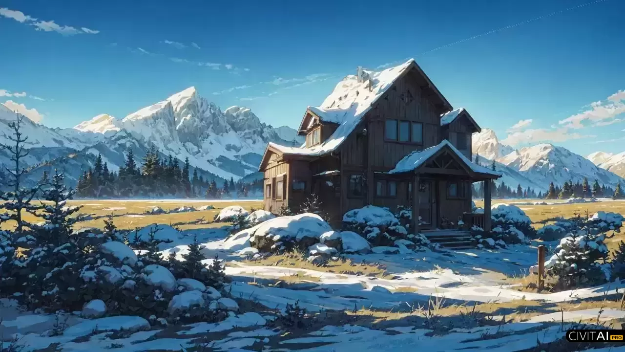 壮丽的雪山环绕里的房屋