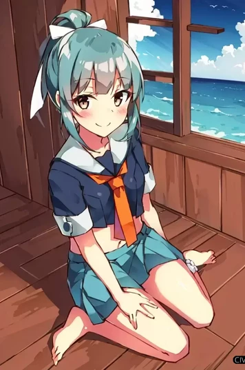 坐在木屋里的动漫少女