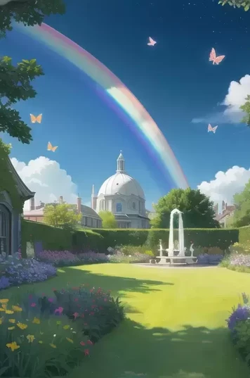 花园上空的一道彩虹