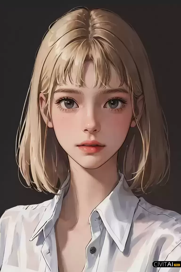 白衬衫金发女孩的细腻肖像