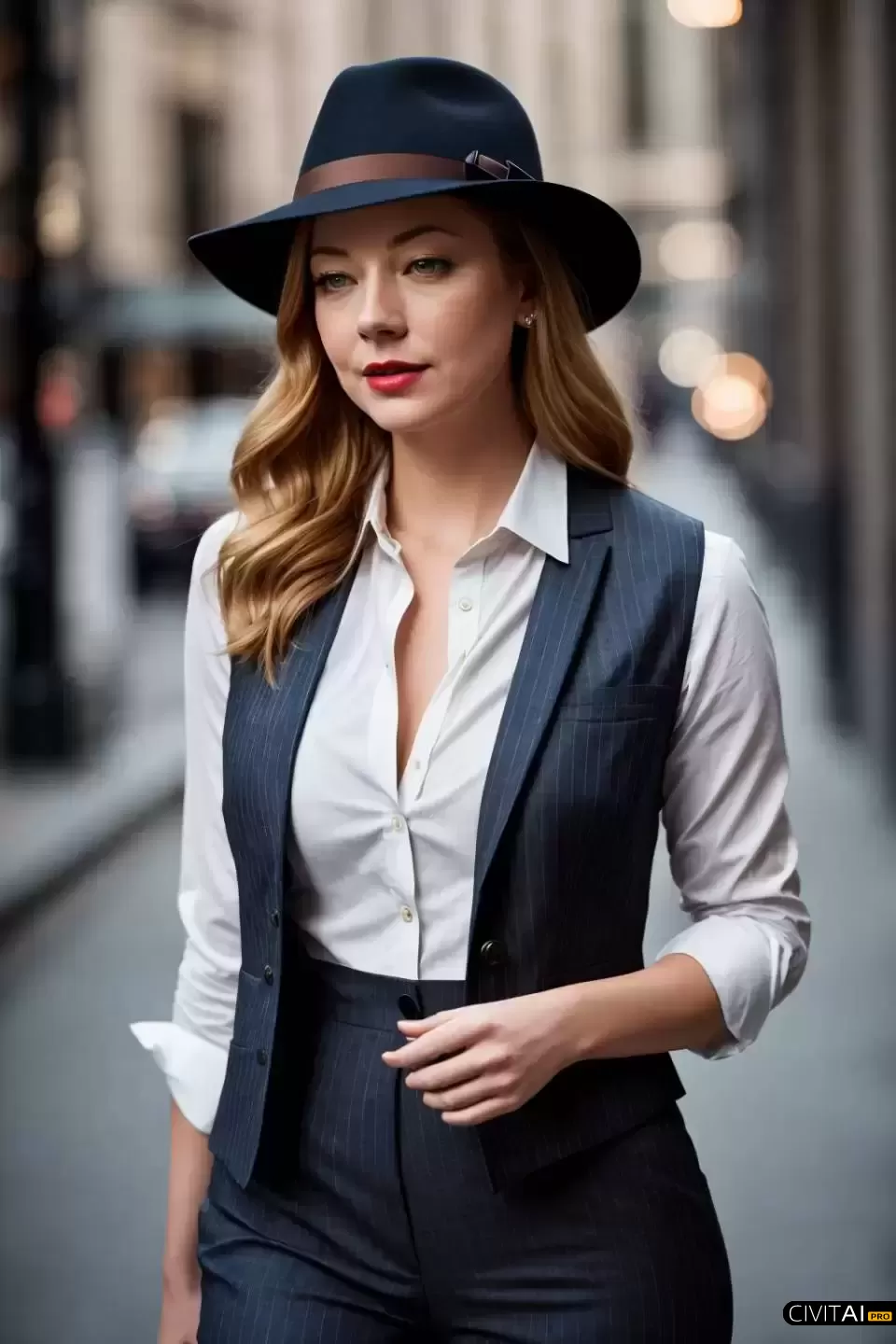 穿着背心戴着小礼帽的女士