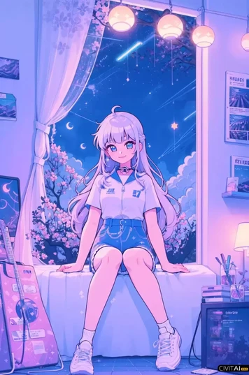 穿着一身赛博朋克风格服装的女孩