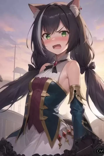 张开嘴巴露出獠牙的双马尾女孩