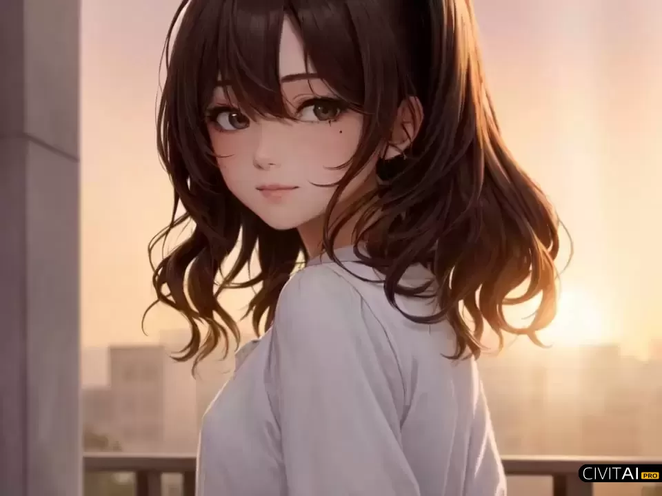 黄昏下正在回眸的可爱少女