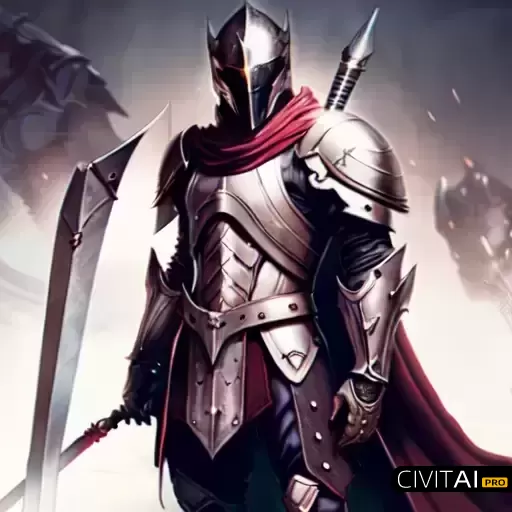 盔甲男子手持剑的科幻世界