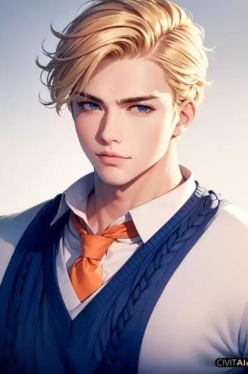 身穿白色毛衣的韩国金发少年