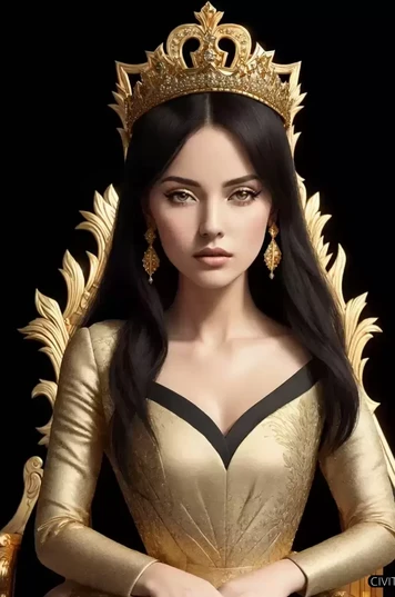 戴着皇冠穿着金色礼服的女人