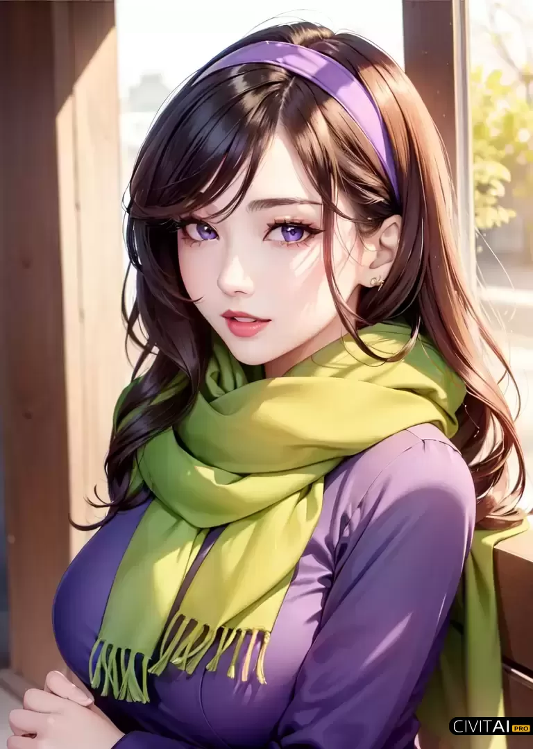 身穿紫色裙子头发披肩的女孩