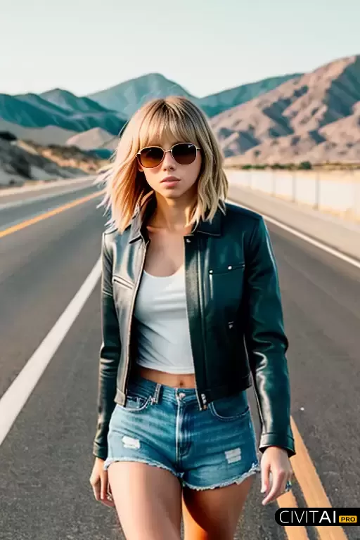 加州1号公路上行走的女人