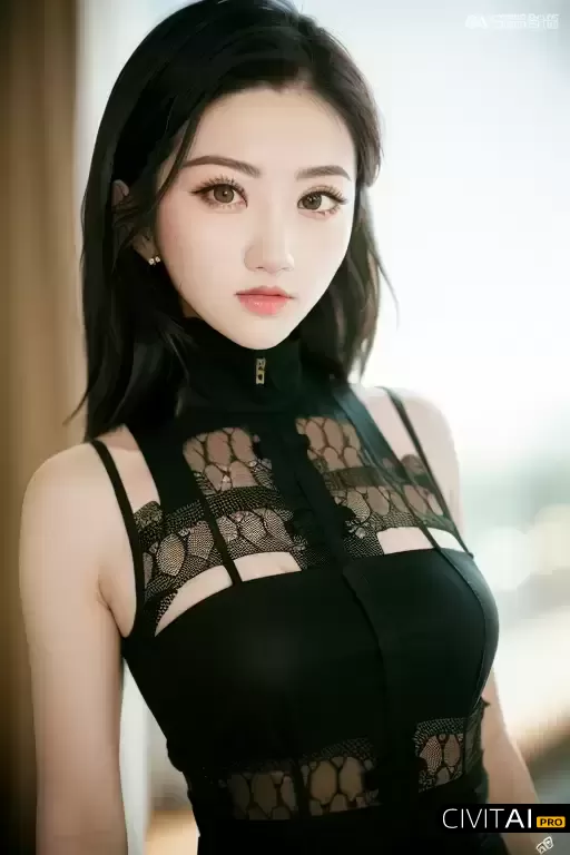 穿黑色蕾丝连衣裙的女性照