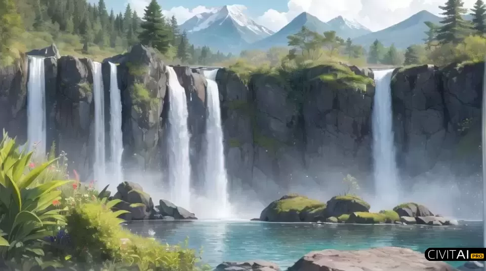 神秘岛屿里的瀑布