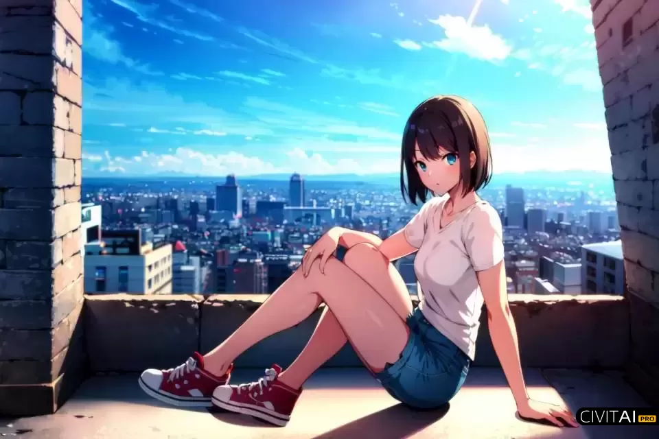 阳光下的蓝眼黑发少女