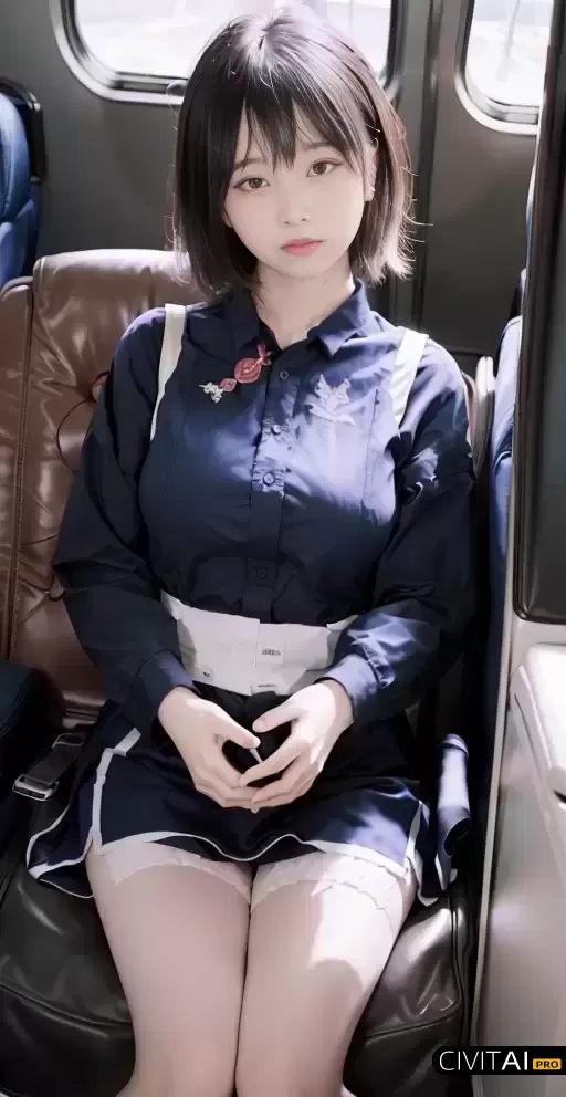 一名少女身穿空乘制服微笑着直视观众