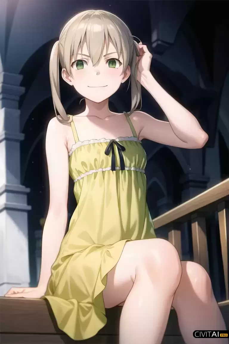 身穿夏日连衣裙双马尾造型的女孩