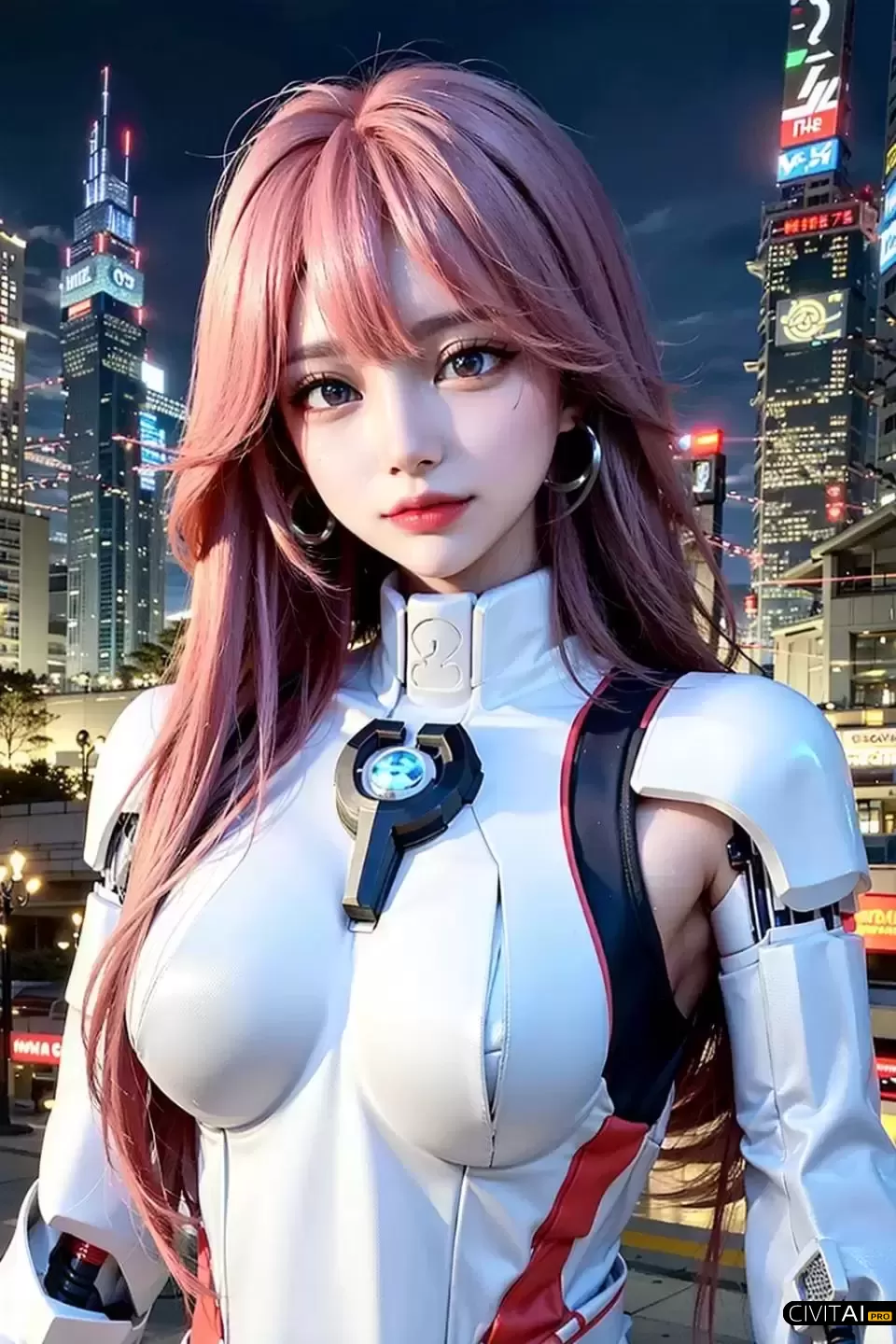 城市夜晚下的机械娘