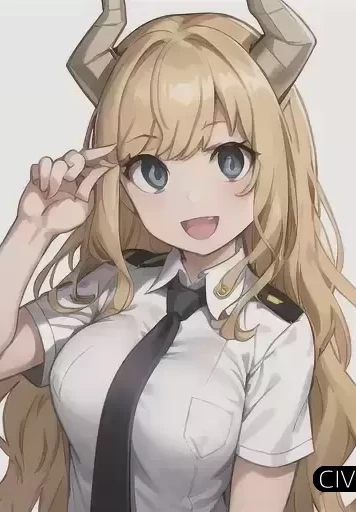 长着一对牛角的金发女孩