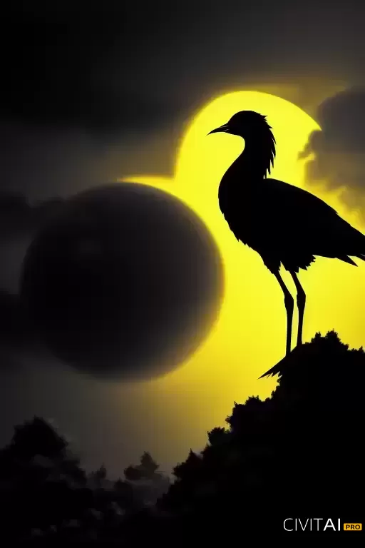 黄昏下的停驻在树上的鸟