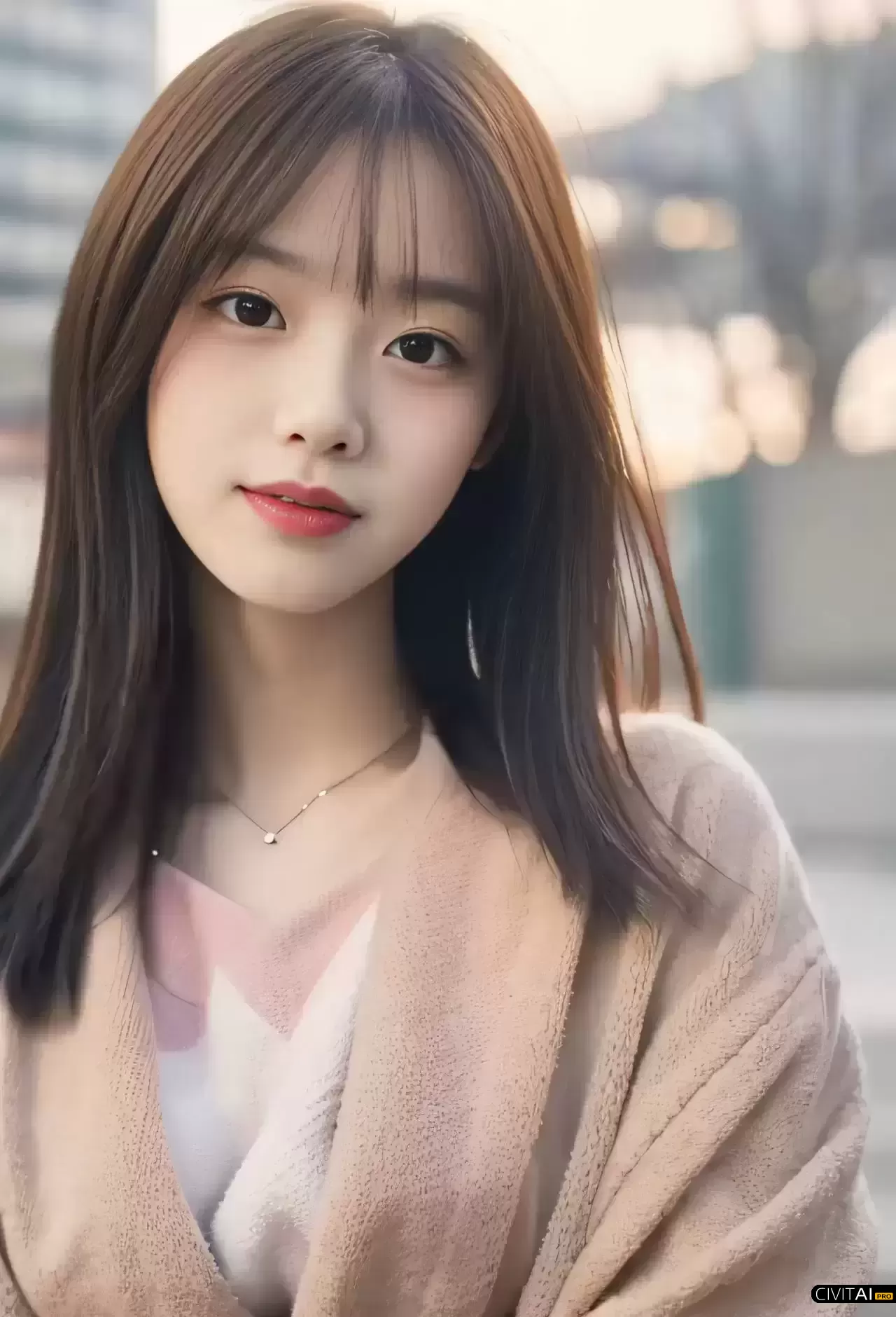 戴着珠宝项链画着口红的花季少女