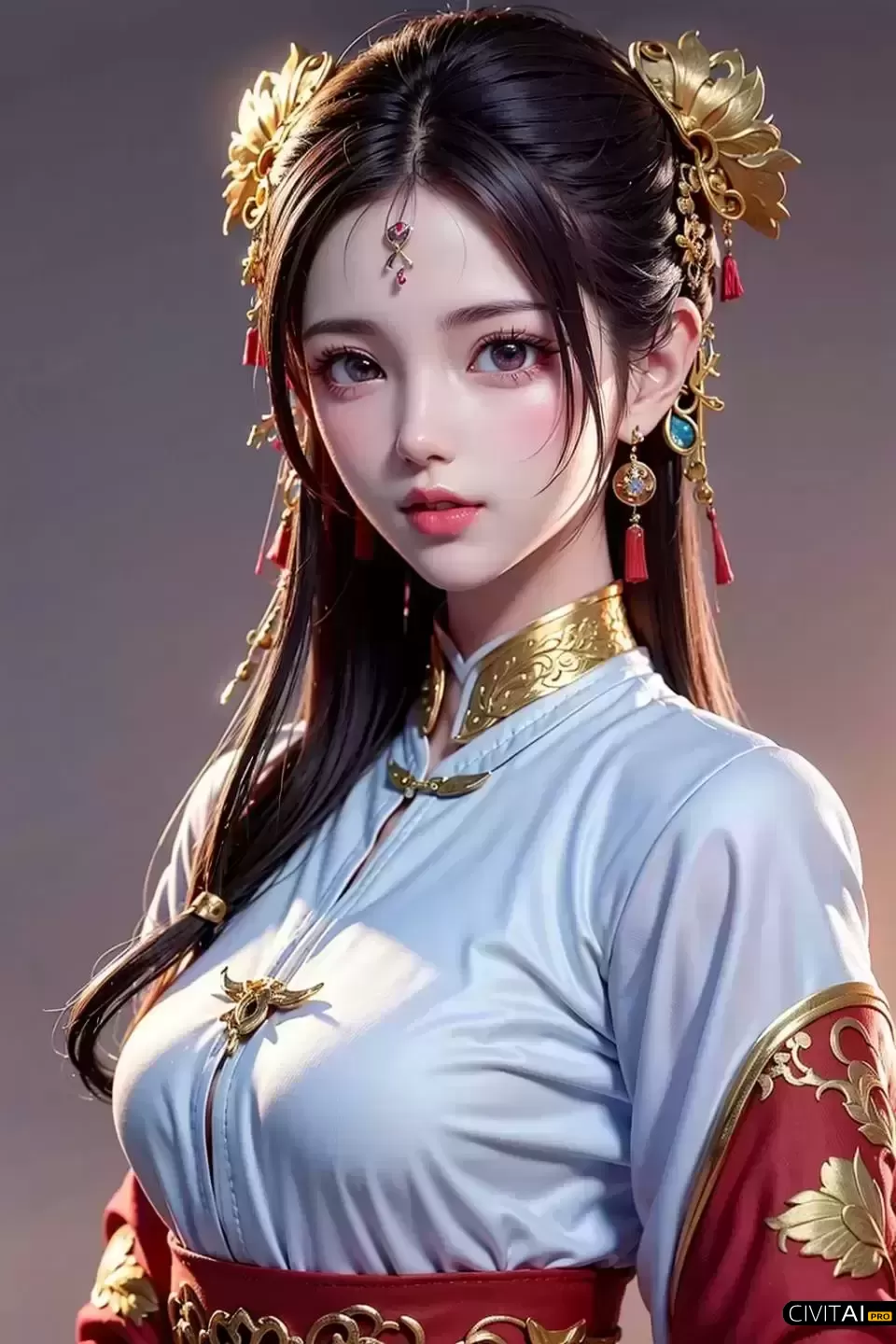 穿着丝绸服装的东亚风女孩