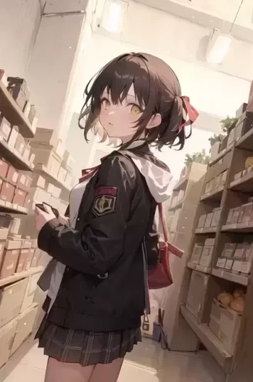 正在超市里购物的动漫女孩