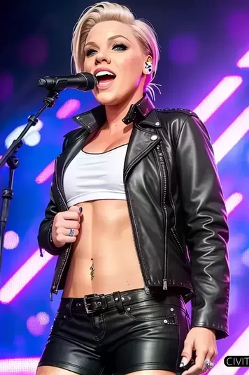 金发艺术家粉红半身唱歌现场照