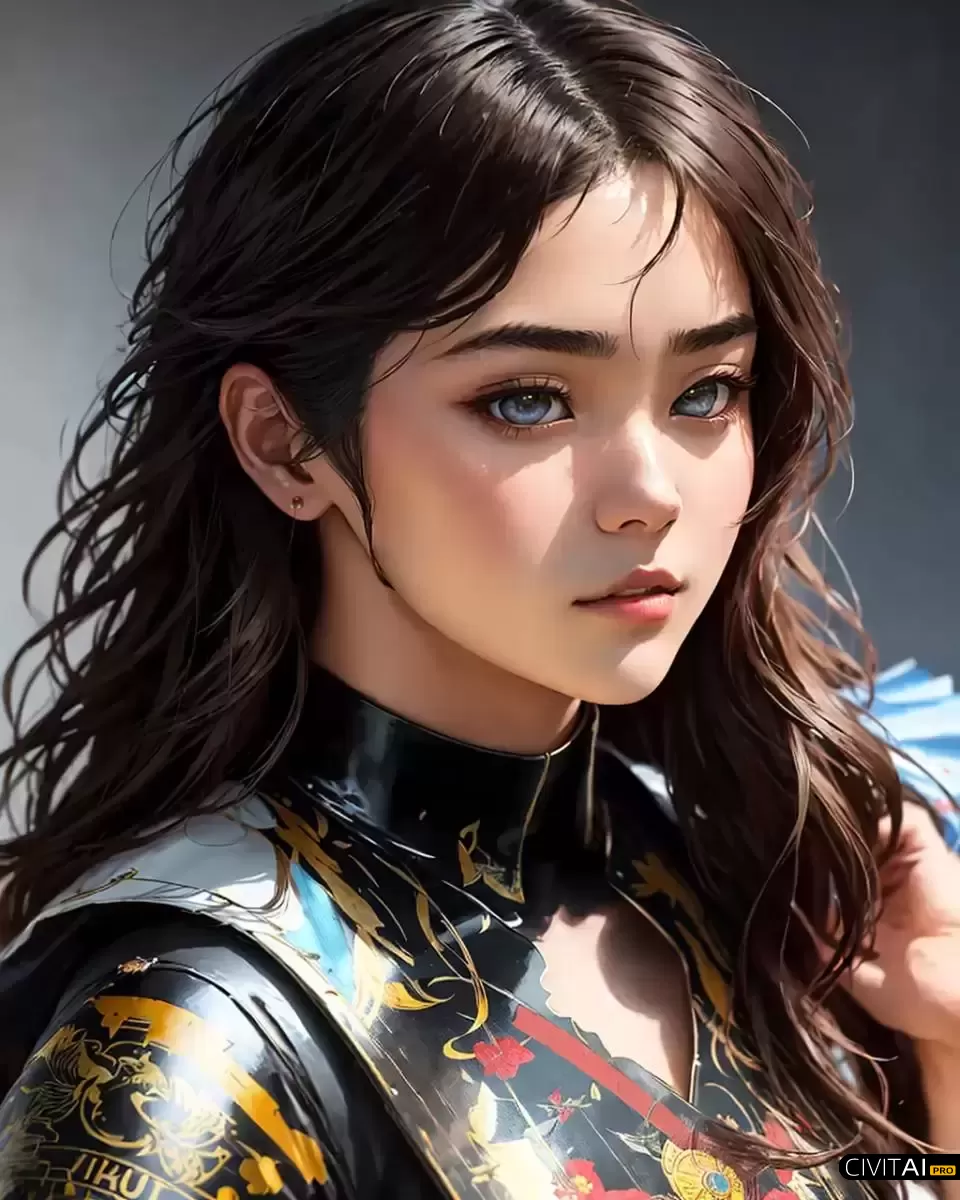 飘逸的波浪卷发的女孩肖像