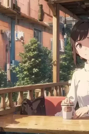手拿一次性杯子的动漫女性