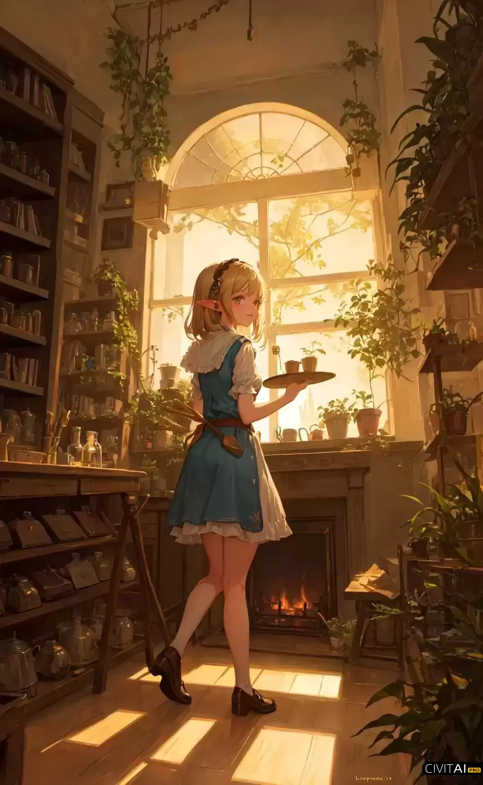 正在酿造药水的精灵女孩