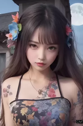 中国古装女子彩墨飞溅美丽彼岸花绘