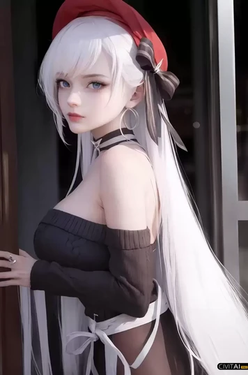 一头长发带着帽子的美丽女性